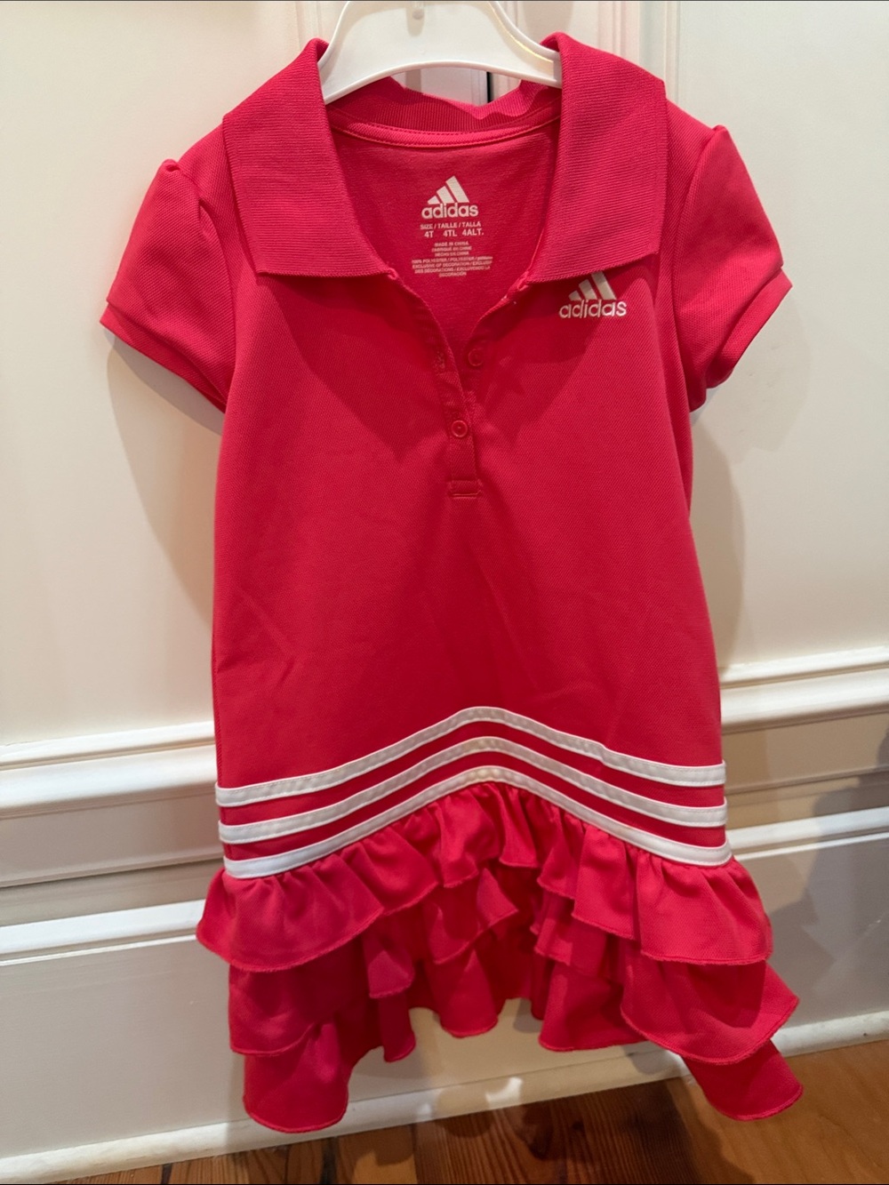 adidas Hot Pink Polo Ruffle Dress with White Stripes